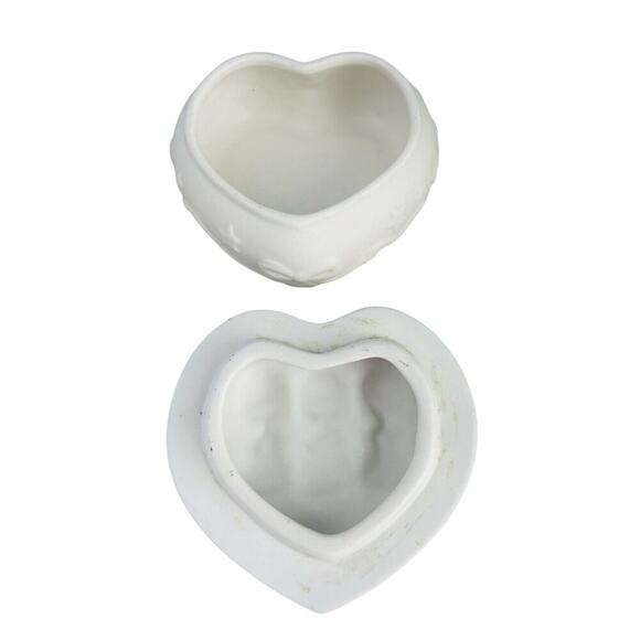 Vintage Hallmark 3D Three Little Angels Heart Shaped Ceramic Trinket Box Lidded - Picture 7 of 13